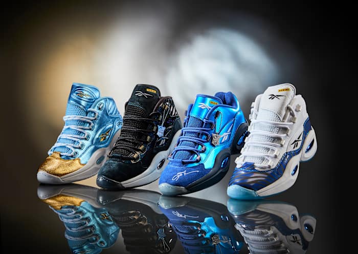 Four versions of Reebok Question shoes.